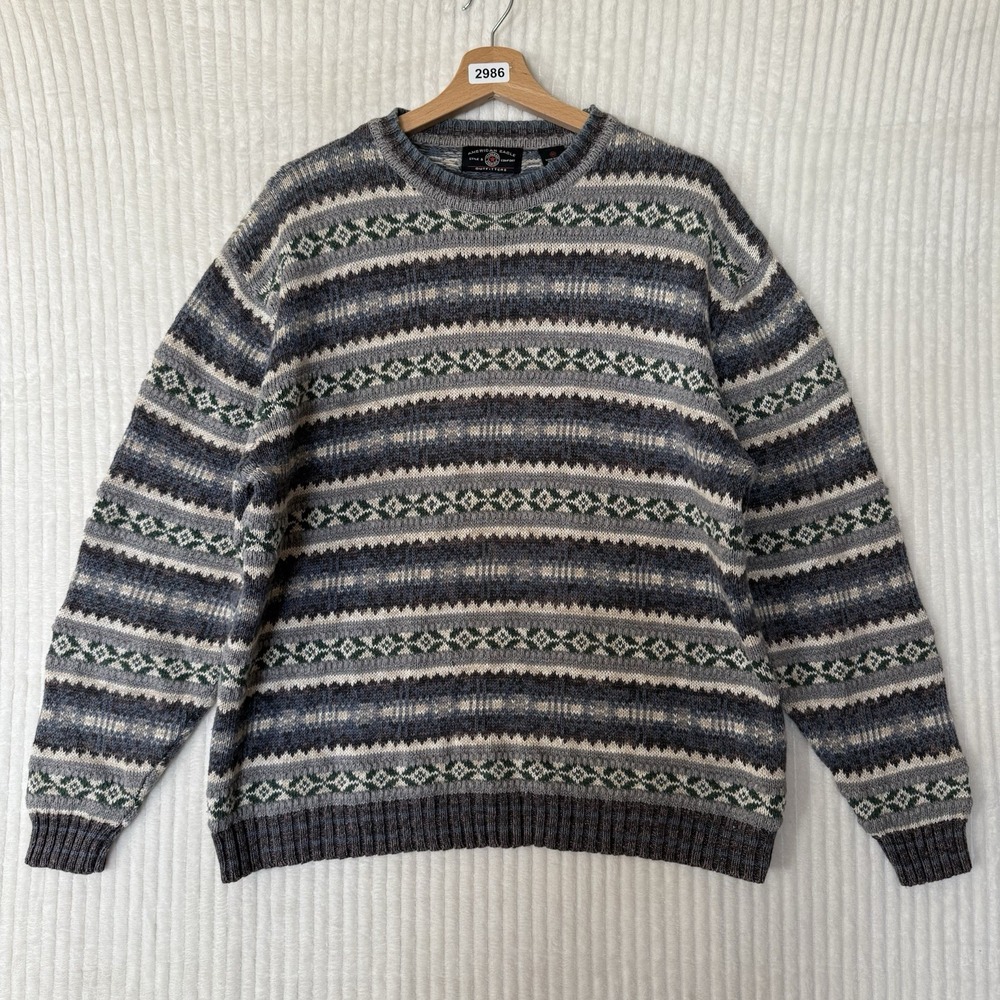 American Eagle Mens Striped Fair Isle Knit Sweater Crewneck Sz M
